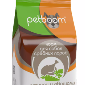 «PetBoom» корм сухой для взрослых собак средних пород с птицей и овощами